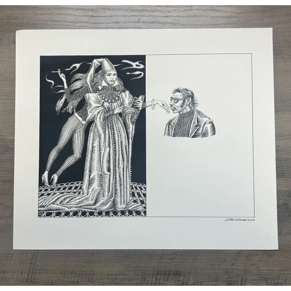 Original Alexander Valdman 2002 Signed Pen & Ink Drawing - Theatrical